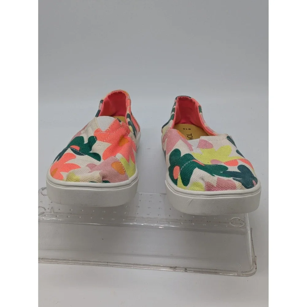 TOMS Women's 7.5 Floral Canvas Slip On Shoes Multicolor Alpargata Casual Flats